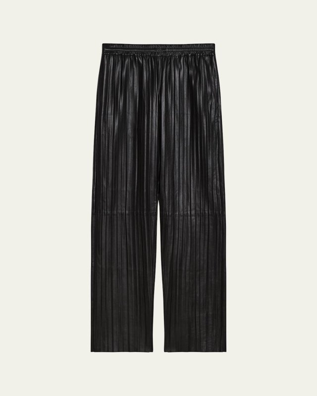 Pull-On Pleated Leather Car Trousers